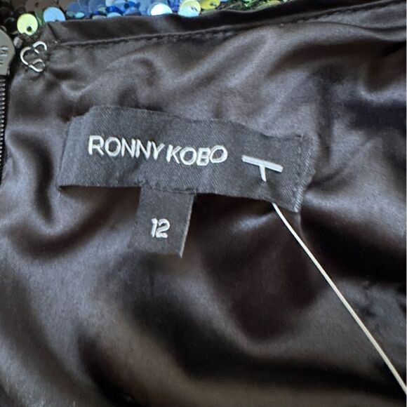 Revolve Ronny Kobo Jo Gold Multicolor Sequin halter cocktail mini dress - 12 NWT - Picture 9 of 10